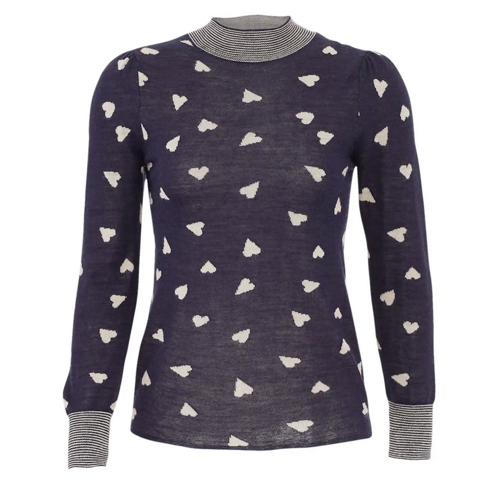 Rebecca Taylor Alpaca Wool Blend Heart Sweater Navy Size S Preppy Academia